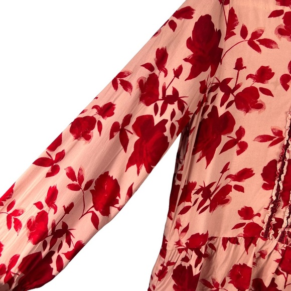 Matilda Jane Size M Miri Floral Print Pleated Blouse Long Sleeve Red Casual Top - Picture 6 of 11